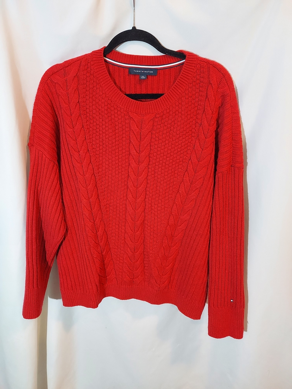 Tommy Hilfiger Chunky Red Cable Knit Crewneck Pullover Sweater XL